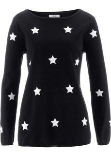 Пуловер (черный с рисунком) Bonprix