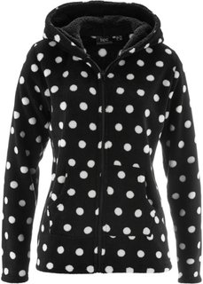 Флисовая куртка с капюшоном (черный/цвет белой шерсти в горошек) Bonprix