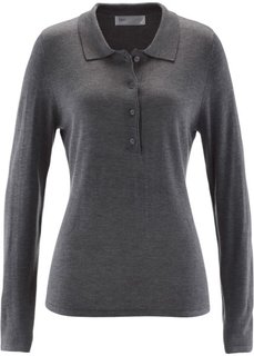 Пуловер с воротником-поло (серый меланж) Bonprix