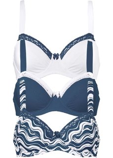 Модный бюстгальтер на косточках (3 шт.), чашка G (с принтом + индиго + белый) Bonprix