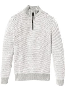 Пуловер Regular Fit с высоким воротом на молнии (светло-серый/натуральный) Bonprix