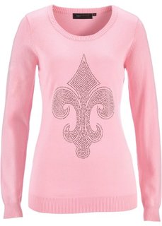 Пуловер с лилией из стразов (розовая пудра) Bonprix