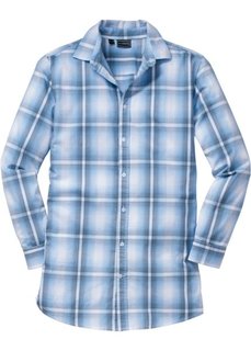 Длинная рубашка Slim Fit с длинным рукавом (нежно-голубой в клетку) Bonprix