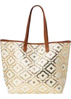 Пляжная сумка-шопер с металлическим отливом в этно-стиле (кремовый/золотистый/коричневый) Bonprix