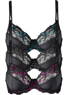 Бюстгальтер на косточках, чашка B (черный/ярко-розовый + черный/серый + черный/бирюзовый) Bonprix