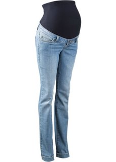Классические джинсы для будущих мам с эластичным поясом и отворотами по нижним краям, cредний рост (N) (голубой выбеленный) Bonprix