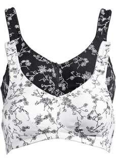 Бюстгальтер-маечка с цветочным принтом (2 шт.), чашка E (черный/белый) Bonprix