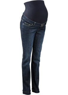 Классические джинсы для будущих мам с эластичным поясом и отворотами по нижним краям, cредний рост (N) (темно-синий «потертый») Bonprix