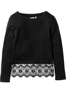 Футболка с кружевной отделкой (черный) Bonprix