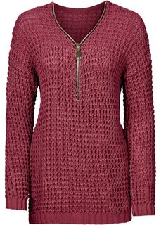 Вязаный пуловер с вырезом на молнии (бордовый) Bonprix