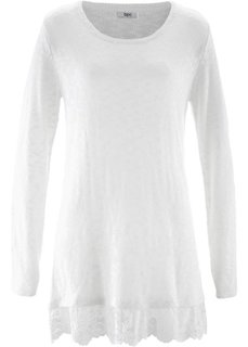 Пуловер с длинным рукавом и кружевной отделкой (цвет белой шерсти) Bonprix