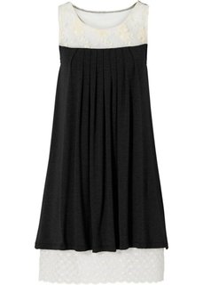 Трикотажное мини-платье с кружевом (черный/цвет белой шерсти) Bonprix