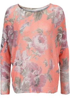 Вязаный пуловер с рисунком (коралловый/бордовый в цветочек) Bonprix