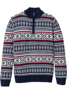 Пуловер Regular Fit с узором в норвежском стиле (темно-синий/кремовый/темно-красный с узором) Bonprix