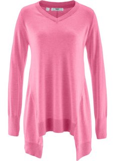 Пуловер с длинным рукавом и удлиненными нижними краями (ярко-розовый матовый меланж) Bonprix