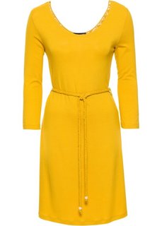 Трикотажное платье с отделкой из вязаного кружева (шафранно-желтый) Bonprix