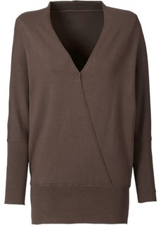 Пуловер с эффектом запаха (коричневый) Bonprix