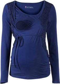 Футболка для беременных и кормящих мам с кружевной отделкой (темно-синий) Bonprix