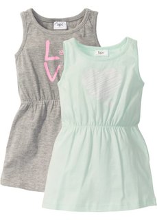 Трикотажное платье (2 шт.) (светло-серый меланж + мятный с принтом) Bonprix