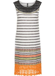 Трикотажное платье с кружевной отделкой (черный/белый в полоску) Bonprix