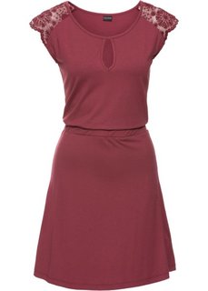 Трикотажное платье с кружевом (темно-красный) Bonprix