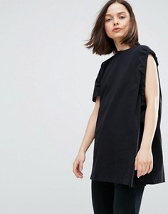 Футболка с асимметричными драпированными рукавами ASOS WHITE - Черный