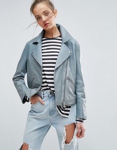 Мягкая выбеленная кожаная куртка ASOS - Синий