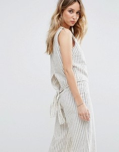 Полосатый топ с завязкой сзади Vila - Кремовый