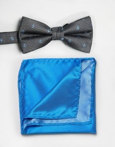 Черный галстук-бабочка и голубой платок для нагрудного кармана Selected - Черный