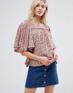 Блузка с драпированными рукавами и принтом Only - Красный