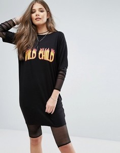 Платье-футболка с принтом Wild Child Boohoo - Черный