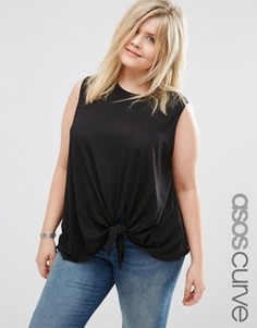 Майка с узелком спереди ASOS CURVE - Черный