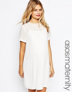 Цельнокройное платье для беременных с верхним слоем из шифона ASOS Maternity - Белый