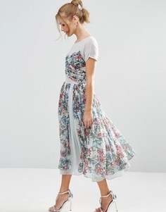 Платье миди для выпускного с цветочным принтом ASOS SALON - Синий