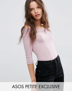 Топ с вырезом лодочкой и рукавом 3/4 ASOS PETITE - Розовый