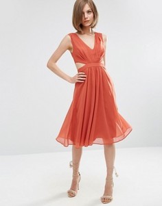 Платье миди с вырезом на боку ASOS - Оранжевый