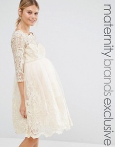 Кружевное платье для беременных с эффектом металлик Chi Chi London Maternity - Розовый