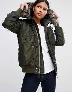 Бомбер с воротником из искусственного меха Alpha Industries Arctic - Зеленый
