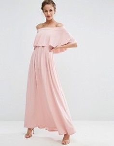 Платье макси с открытыми плечами и оборкой ASOS WEDDING - Розовый