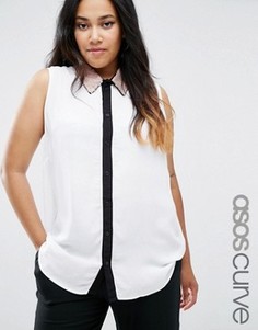 Блузка без рукавов с отделкой на воротнике и контрастной планкой ASOS CURVE - Белый