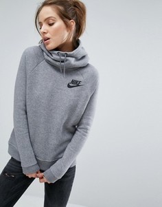 Серое худи через голову с небольшим логотипом Nike - Серый