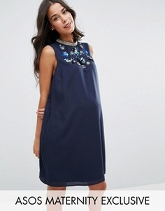 Платье с отделкой на горловине ASOS Maternity - Синий