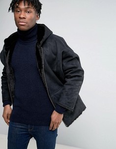 Черная двусторонняя куртка с искусственным мехом на капюшоне ASOS - Черный