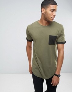 Длинная футболка с контрастным карманом и манжетами Only &amp; Sons - Зеленый
