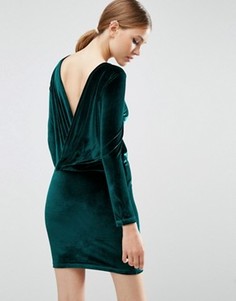 Бархатное платье мини с длинными рукавами и запахом сзади ASOS - Зеленый