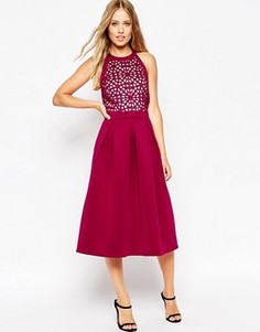 Приталенное платье миди с резной отделкой ASOS Premium - Красный