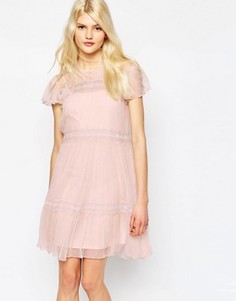 Шифоновое платье с кружевом Needle &amp; Thread - Розовый