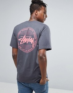 Футболка с винтажным принтом в горошек сзади Stussy - Серый