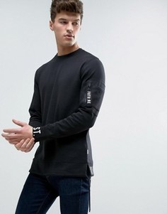 Длинный свитшот с принтом на манжетах и карманом на предплечье Jack &amp; Jones Core - Черный
