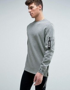 Длинный свитшот с принтом на манжетах и карманом на предплечье Jack &amp; Jones Core - Серый